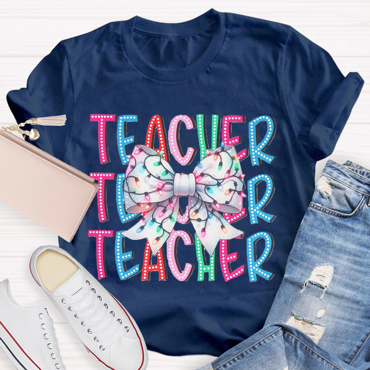 Christams Teacher Bow T-Shirt