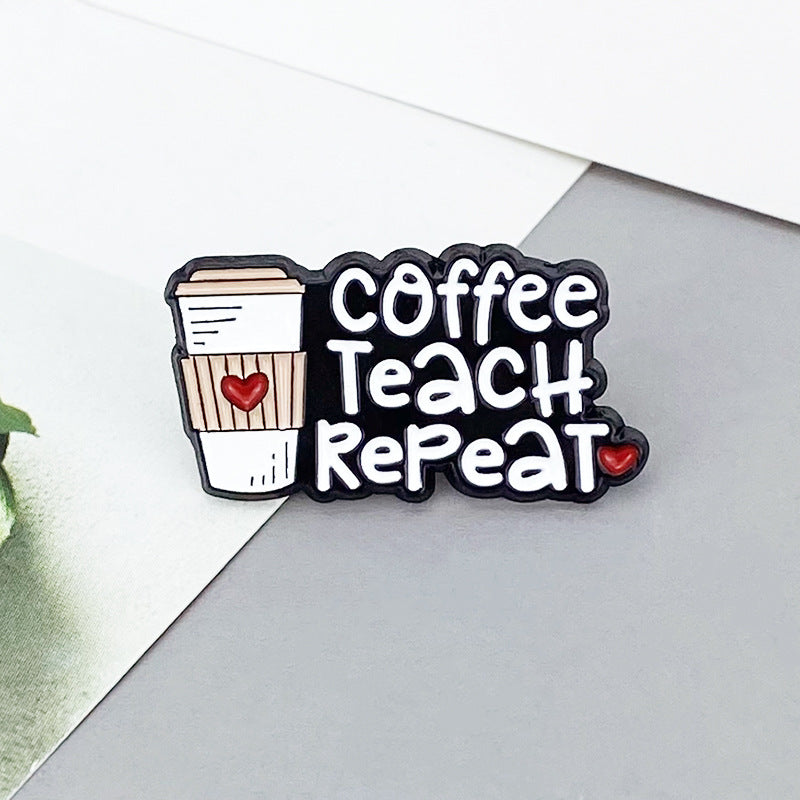 Red Heart-Shaped Coffee Cup Lacquered Brooch