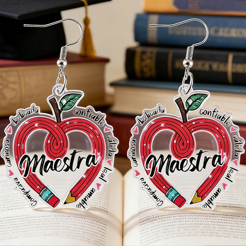 Teacher's Day Pencil Heart Apple Earrings