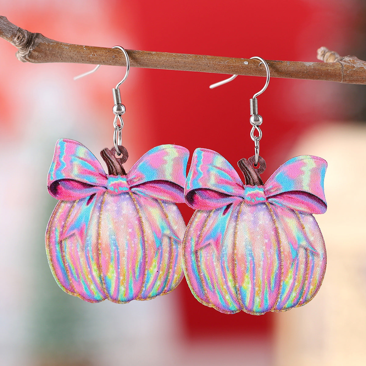 Bow Painted Pumpkin Drop Earrings