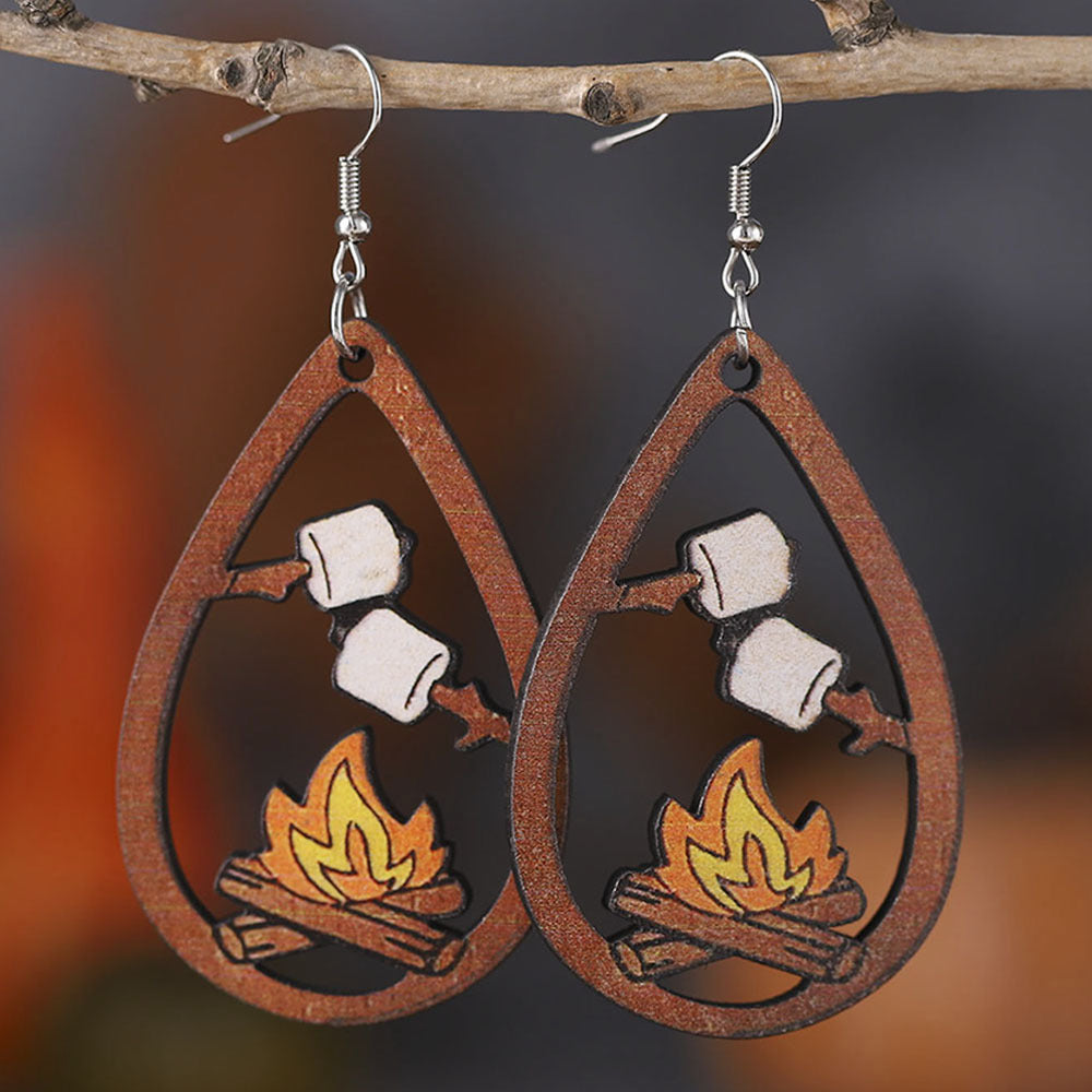 Camping Tassel Bonfire Wood Teardrop Earrings