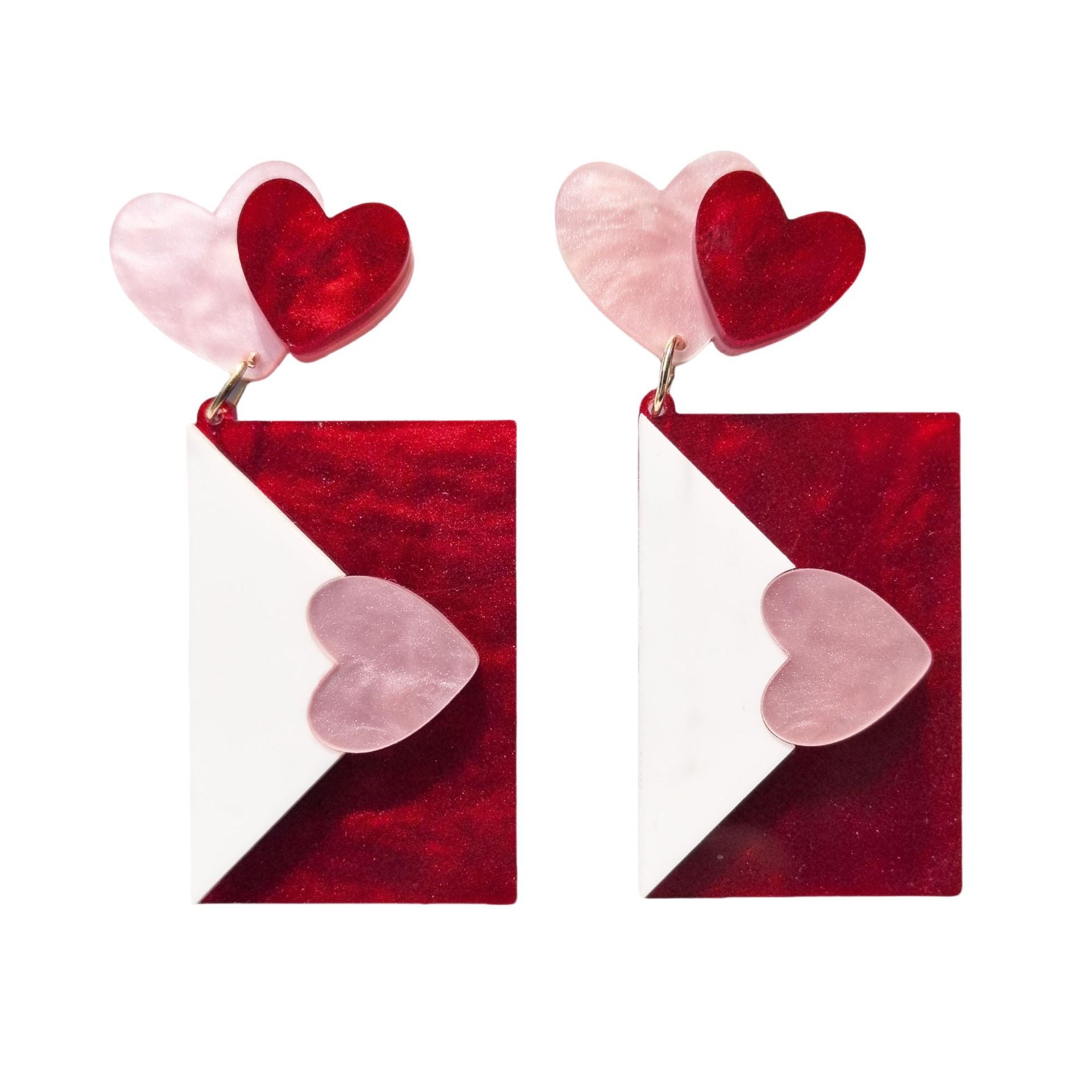Water Ripple Red And Pink Heart-Shaped Envelope Earrings