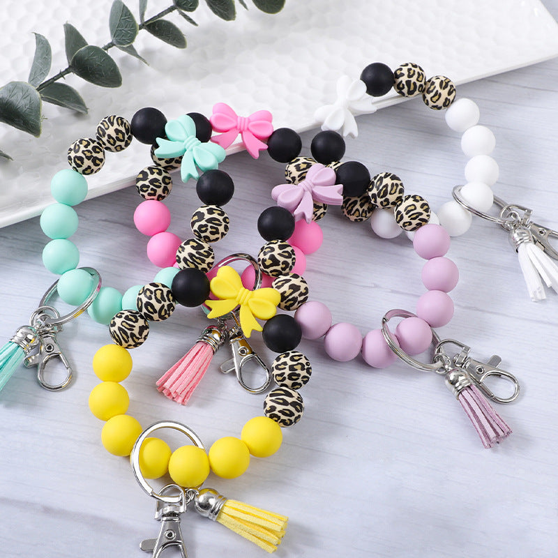 Colorful bow leopard print bracelet keychain