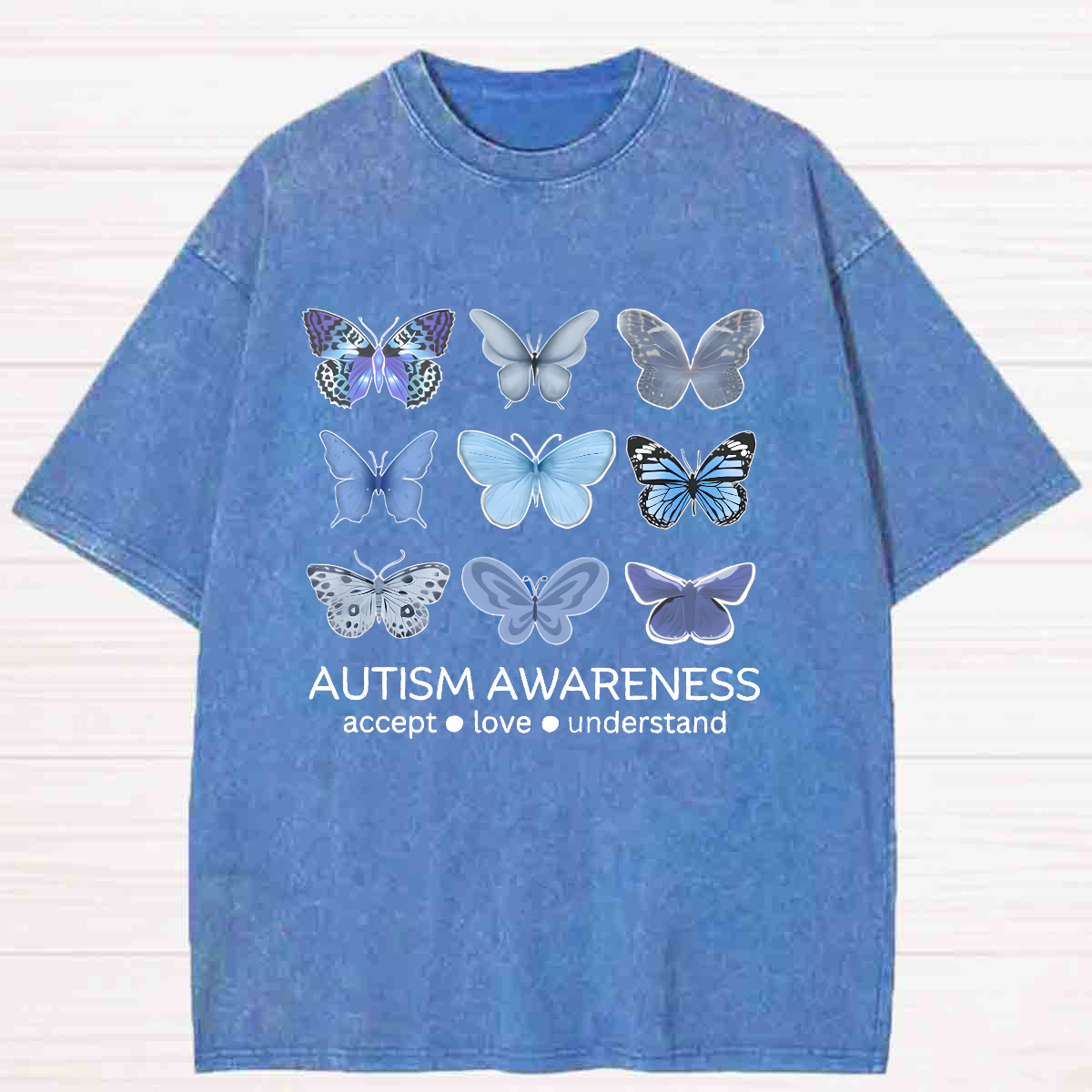 Accept Love Understand Blue Butterfly Washed T-shirt