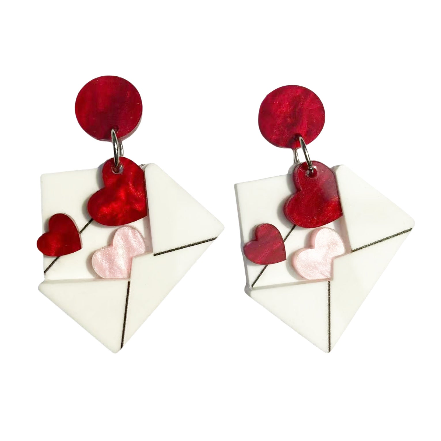 Red Heart-Shaped Envelope Earrings