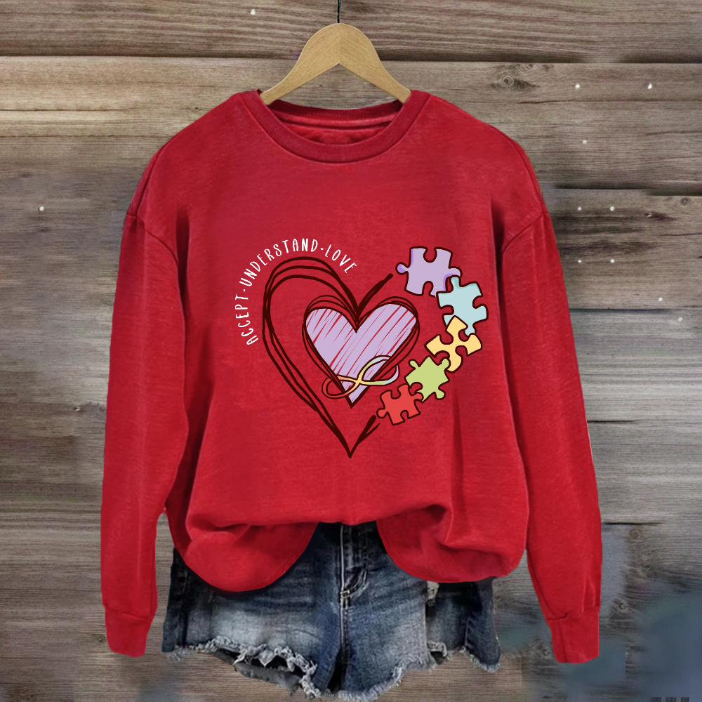 Accept Understand Love Puzzle Heart Sweatshirt