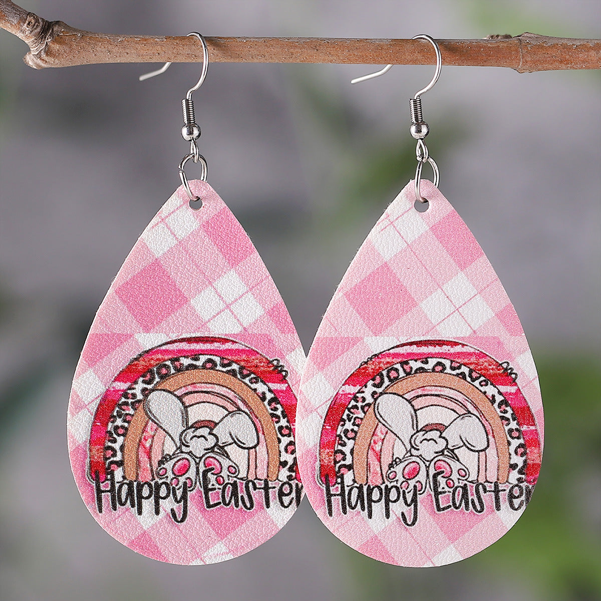 Rabbit Heart-Shaped Leopard Print Turquoise Easter Earrings