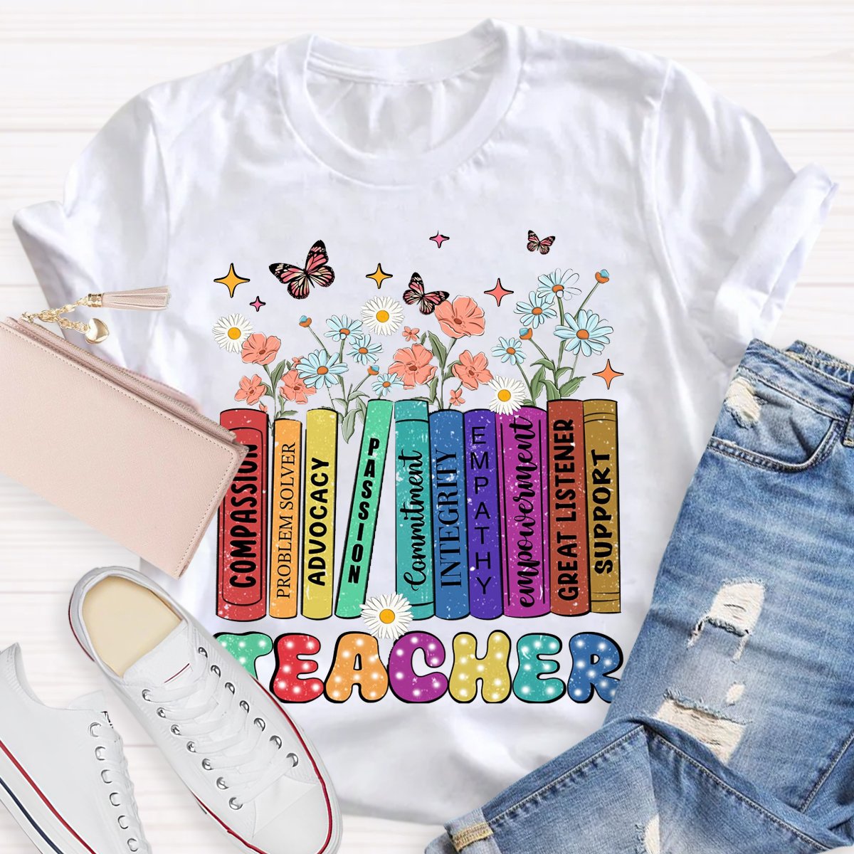 Teacher Book With Flowers Teachers T-Shirt