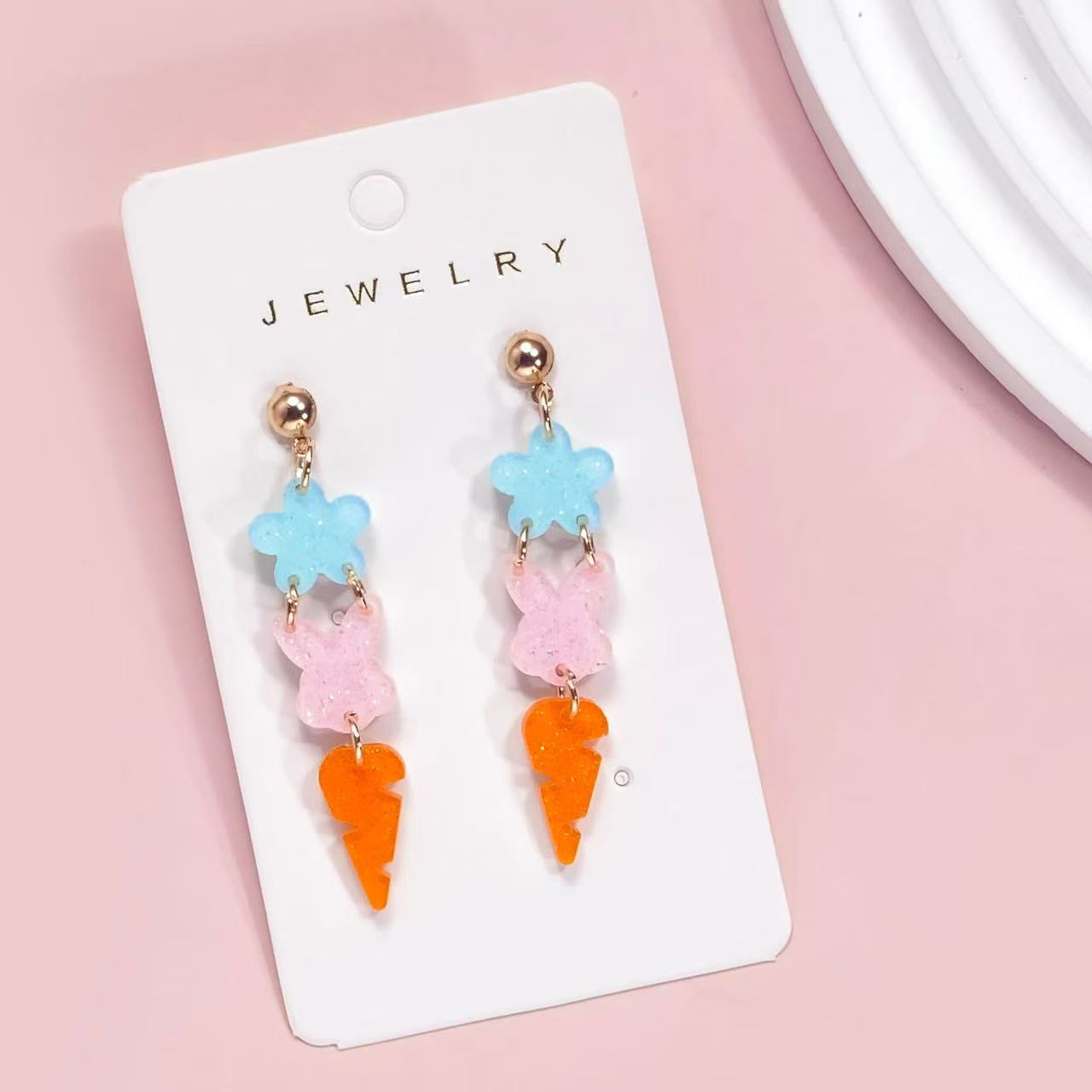 Easter Colorful Bunny Patchwork Earrings