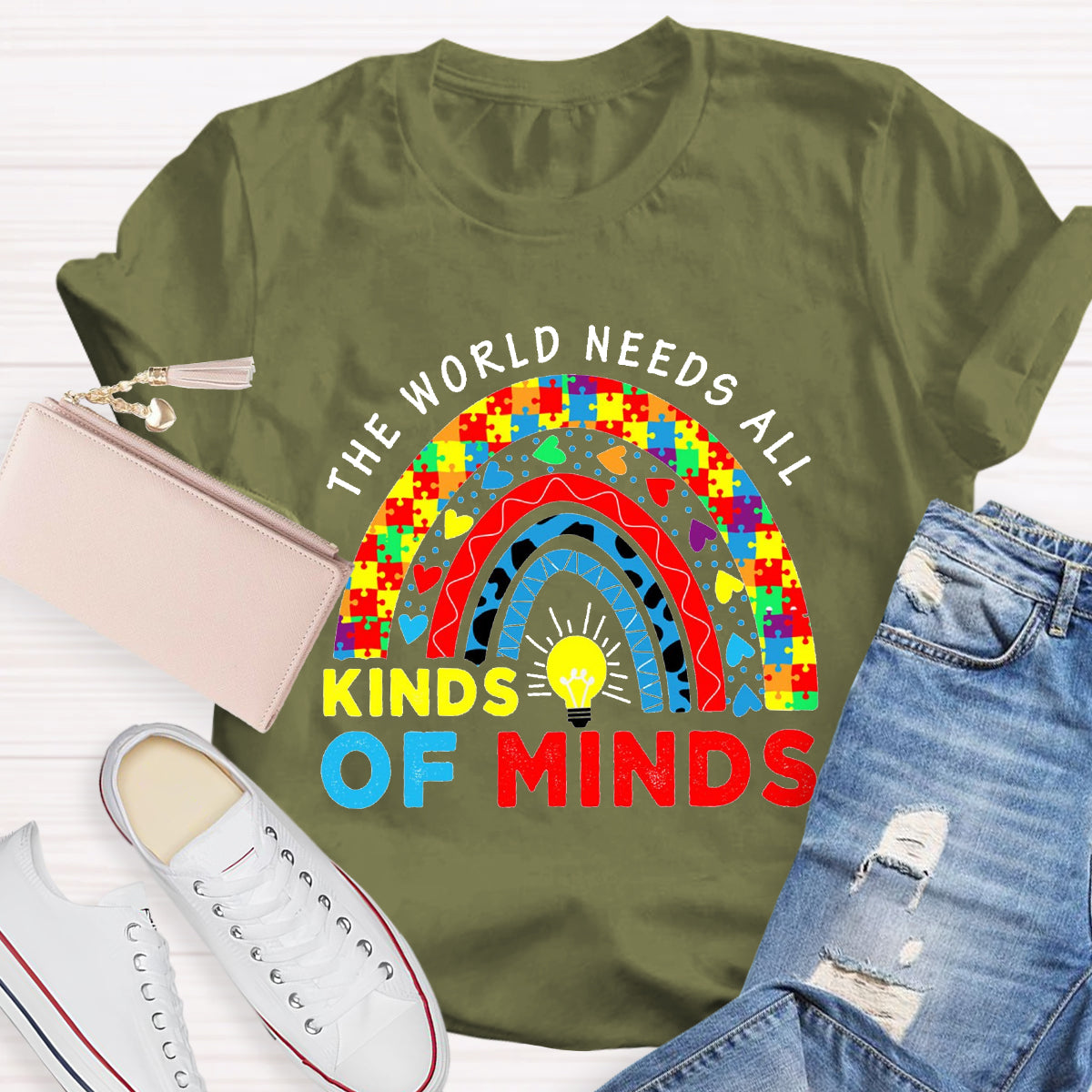 The World Needs All Kinds Of Minds Colorful Rainbow T-Shirt