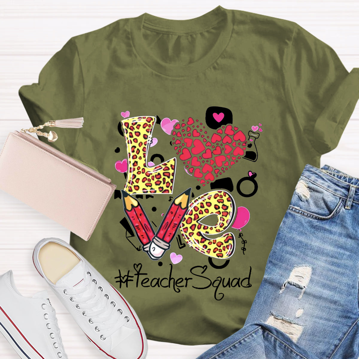 Pink Love Teacher Squad T-Shirt
