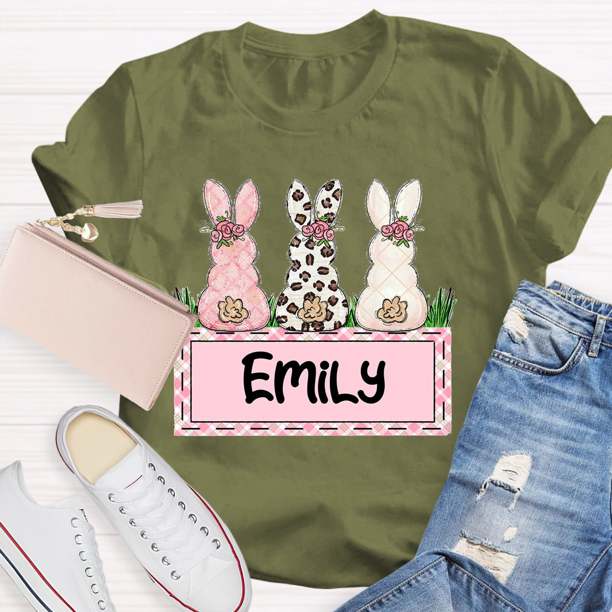 Personalized Name Teacher Easter Bunny T-Shirt