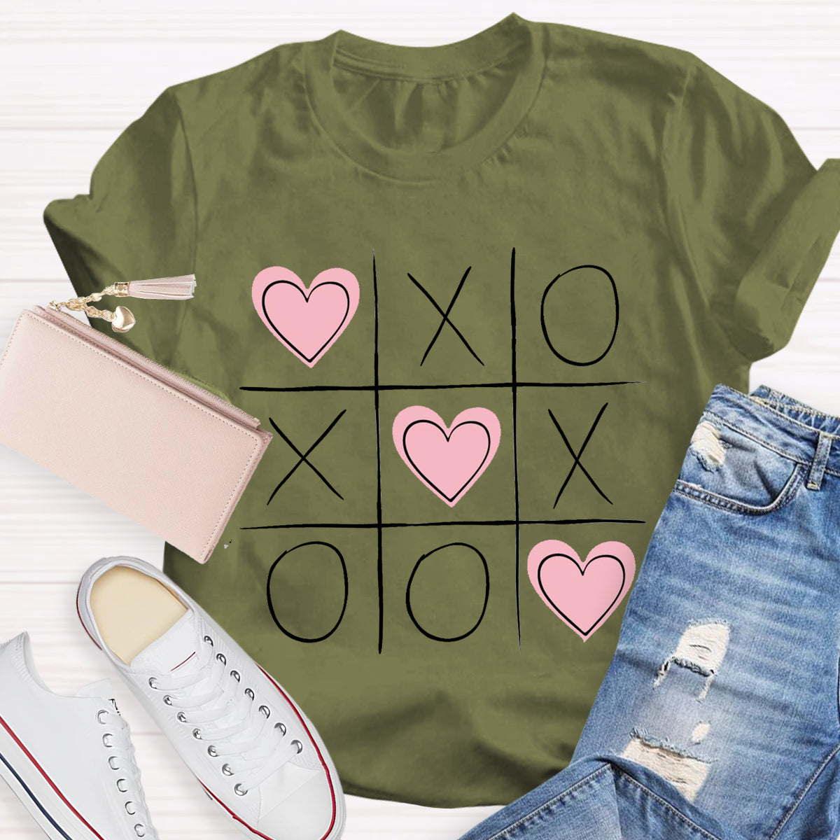 Tic Tac Toe Valentines Love Heart T-Shirt