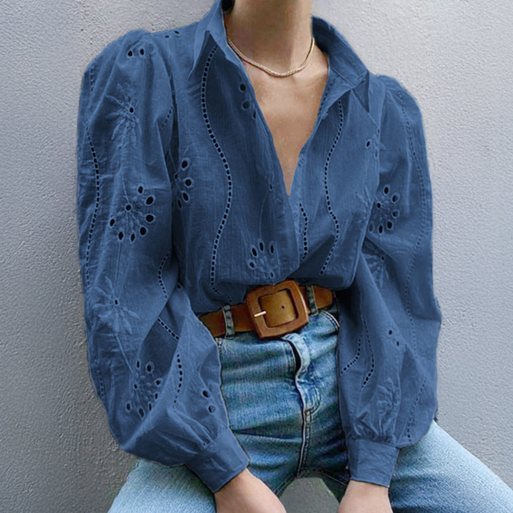 Fashionable Openwork Puff Sleeve Cardigan Shirt