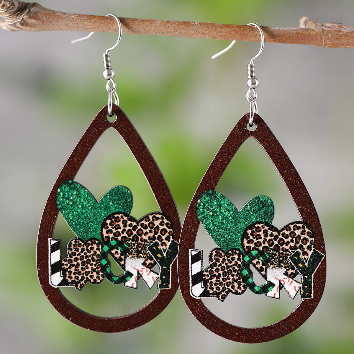 Checkered Heart-Shaped Four-Leaf Clover Earrings