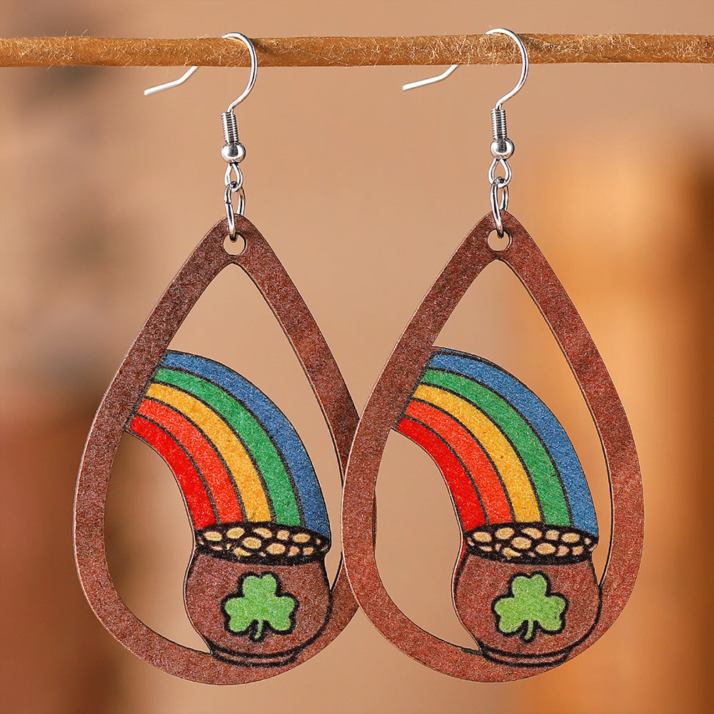 Rainbow Clover Water Drop Earrings