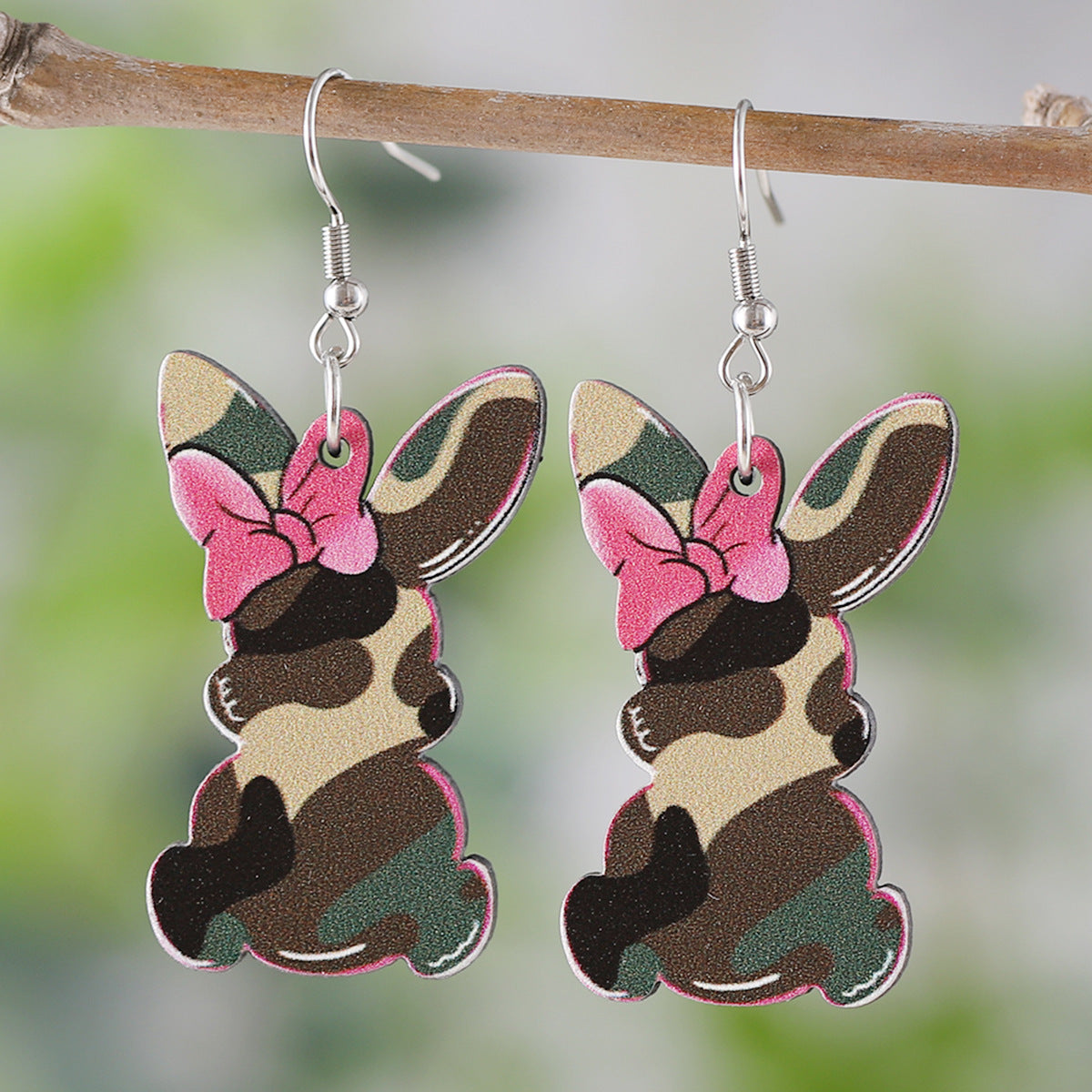Polka Dot Bunny Leopard Print Camouflage Bow Earrings