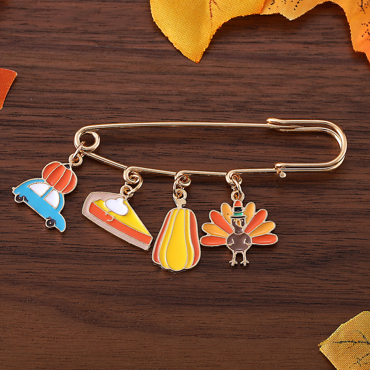 Brooch Oil Drip Maple Leaf Pumpkin Turkey Badge Pin