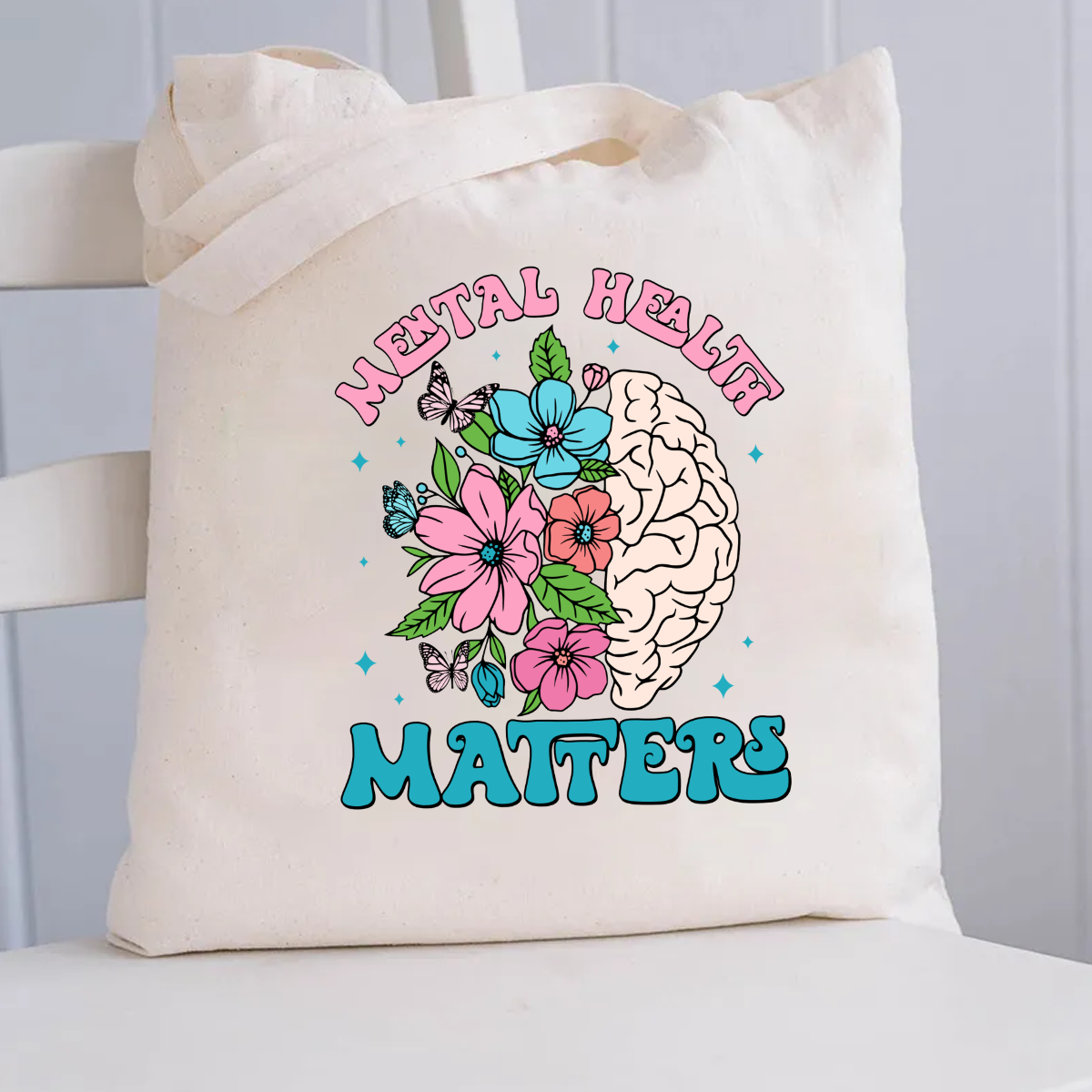 Floral Brain Mental Health Matters Canvas Tote Bag