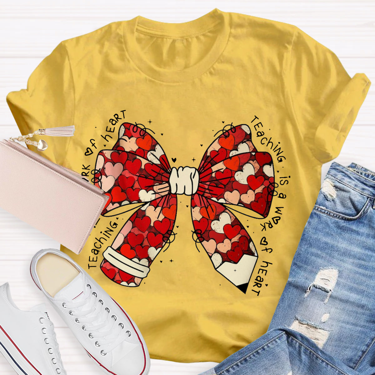 Teacher Valentine Coquette Bow Pencil T-Shirt