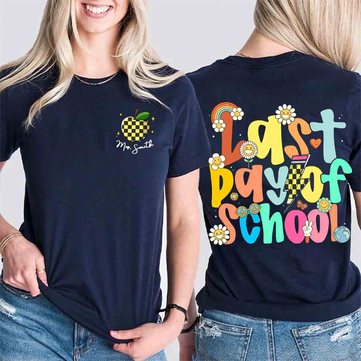 Personalized Name Last Day Of School Double Printed T-shirt