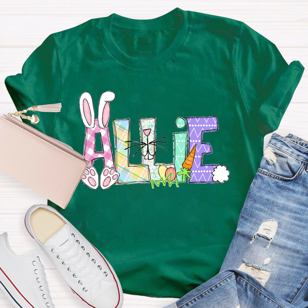Personalized Name Easter Bunny Teacher T-Shirt