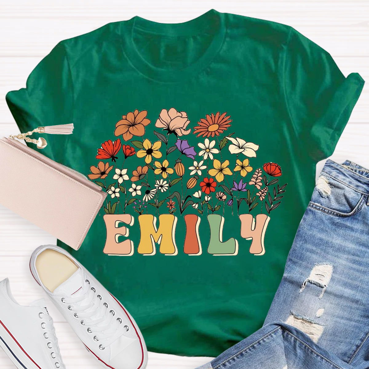 Personalized Teacher Name Floral T-Shirt