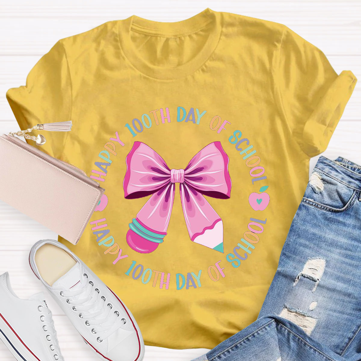 Happy 100th Days Of School Pink Bow Teacher T-Shirt