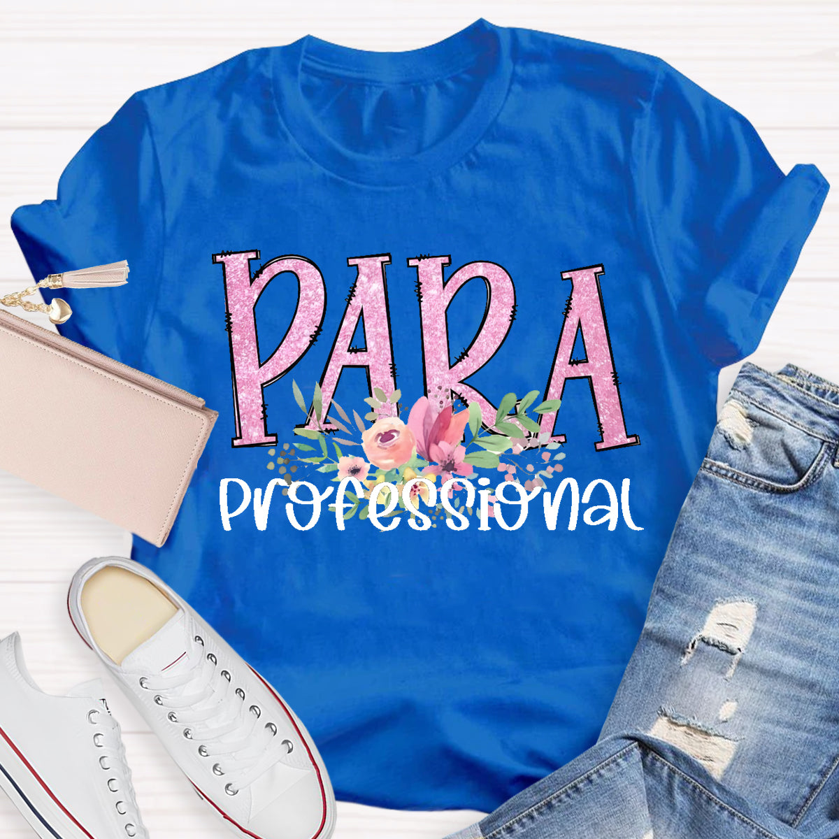 Para Professional Pink Flower Teacher T-Shirt