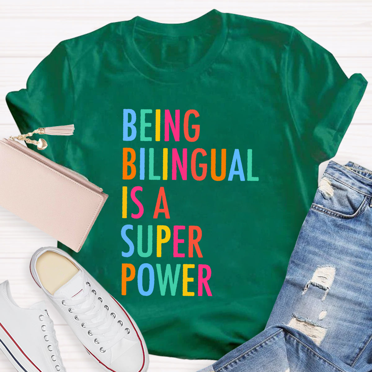 Being Bilingual Is A Super Power Teacher T-Shirt