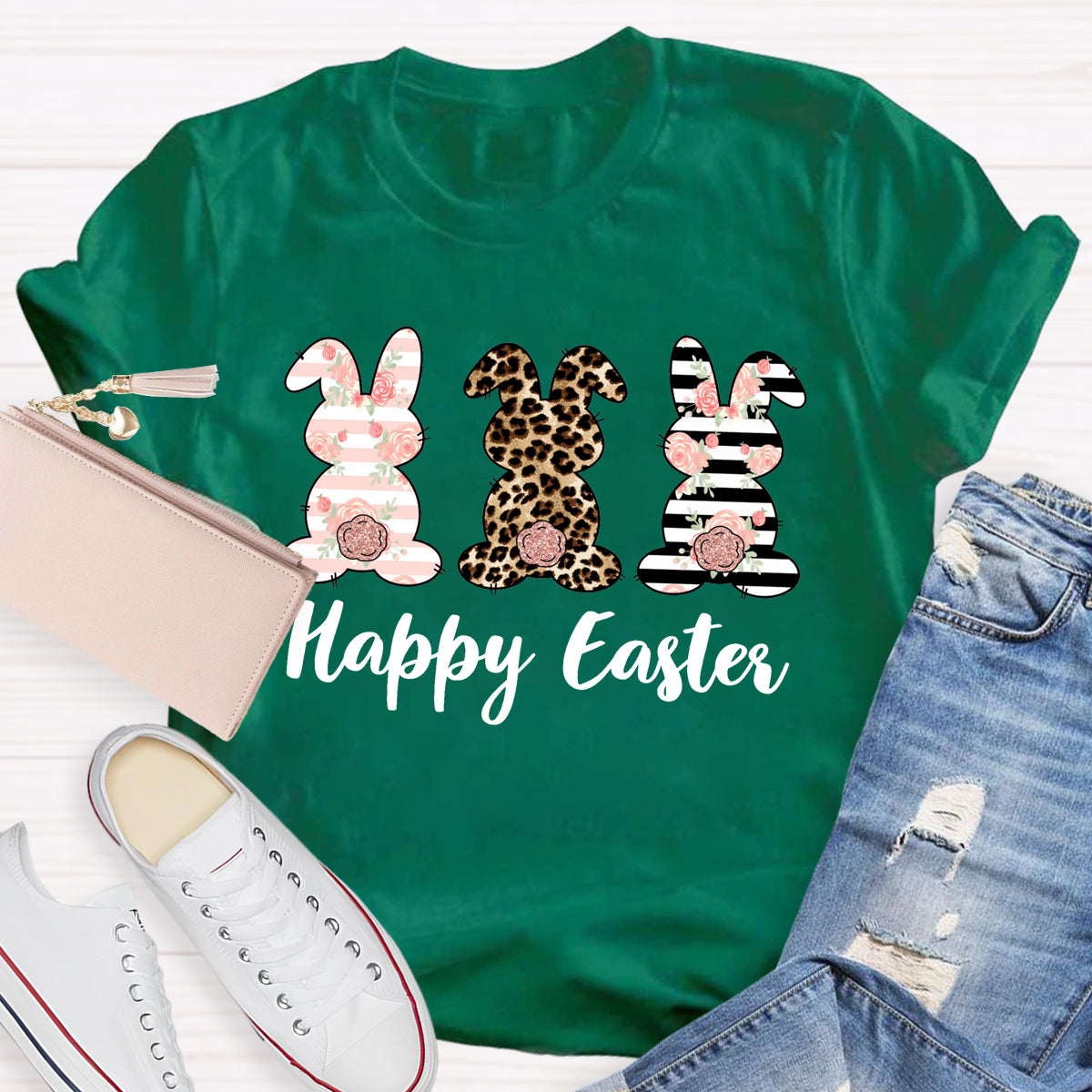 Happy Easter Cute Live Floral Bunny Teacher T-Shirt