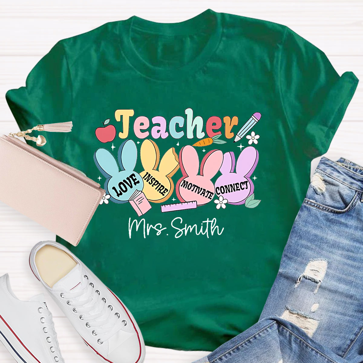 Personalized Name Teacher Love Inspire T-Shirt