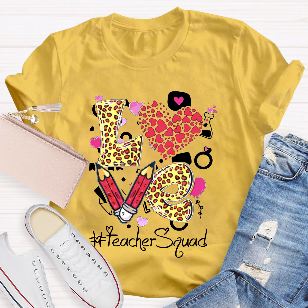 Pink Love Teacher Squad T-Shirt