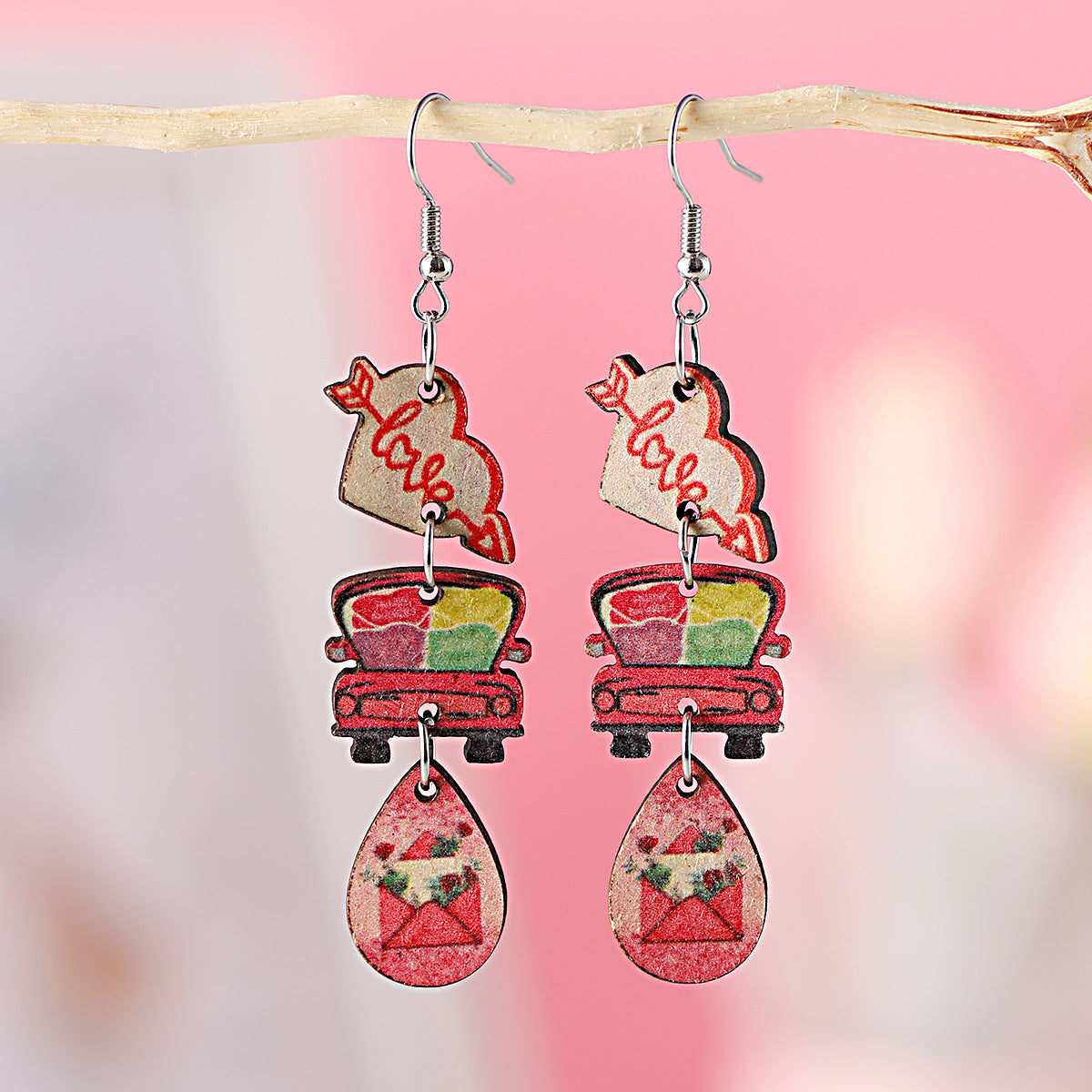 Heart-Shaped Sunflower Love Letter Tri-Piece Tassel Earrings