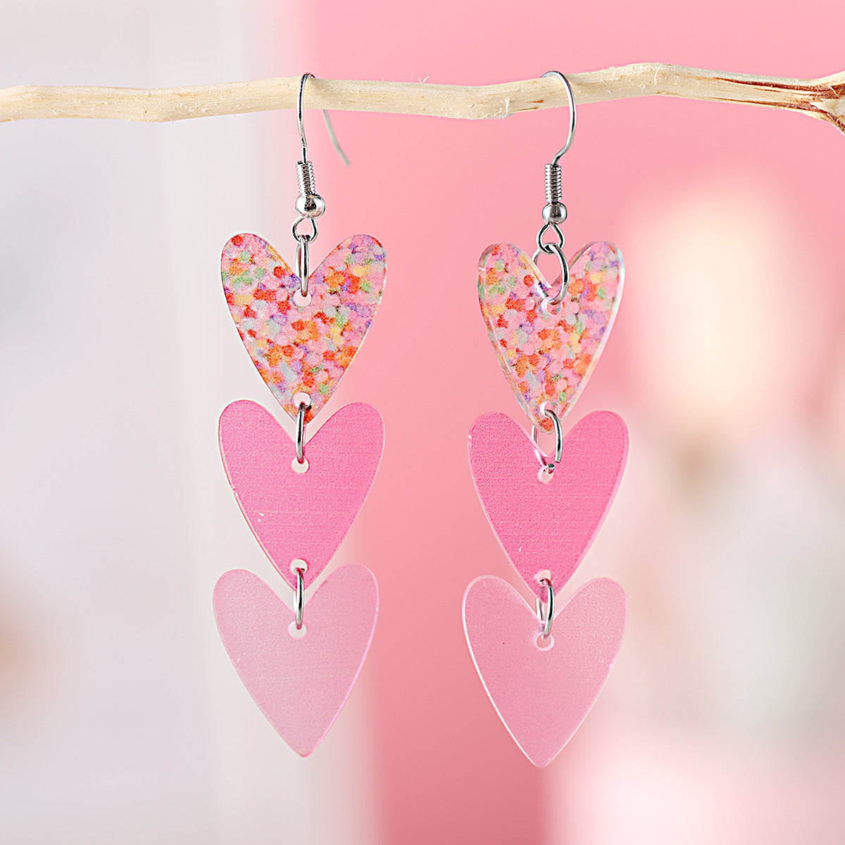 Heart-Shaped Triple-Earring Sequins For Valentine'S Day