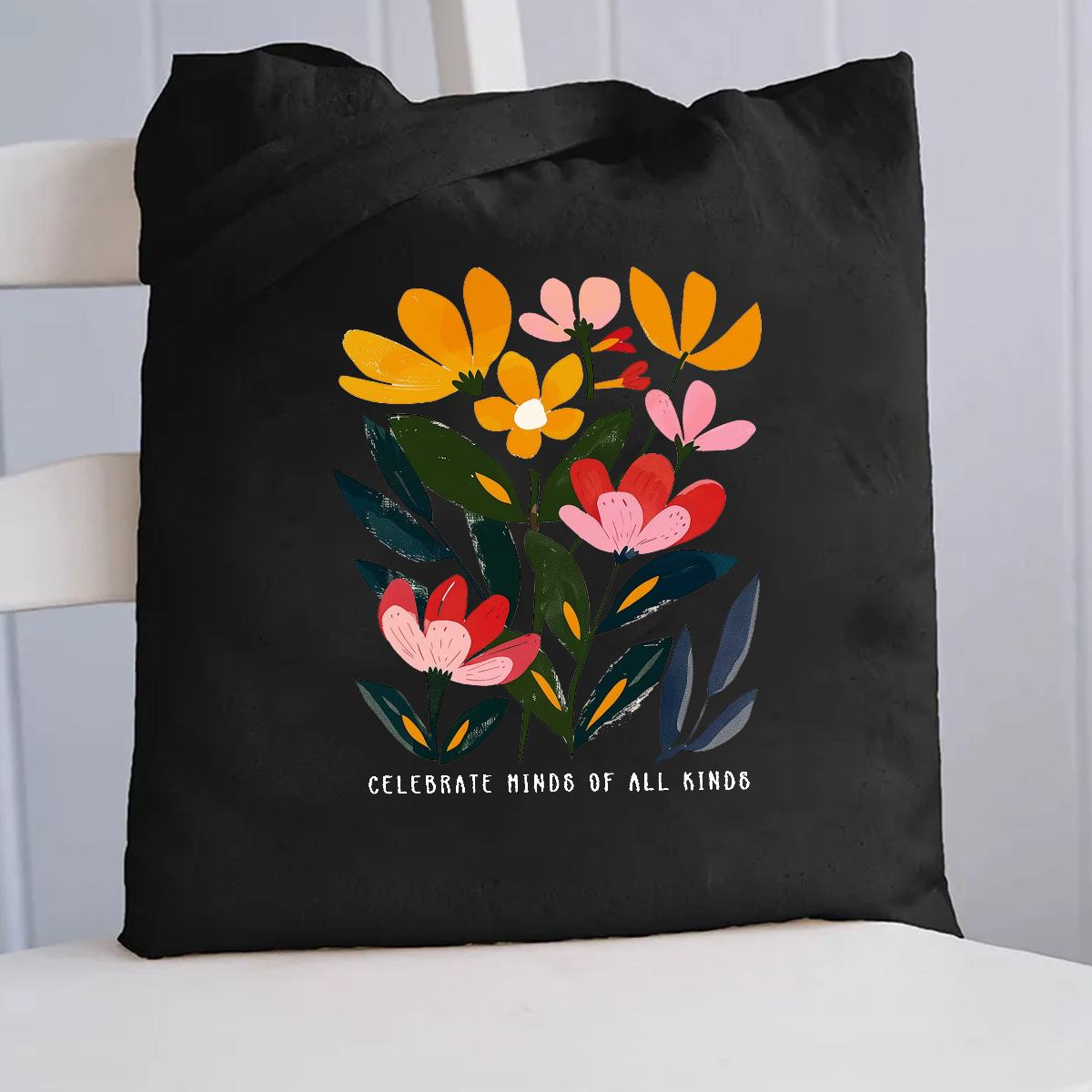 Celebrate Minds of All Kinds Floral Canvas Tote Bag