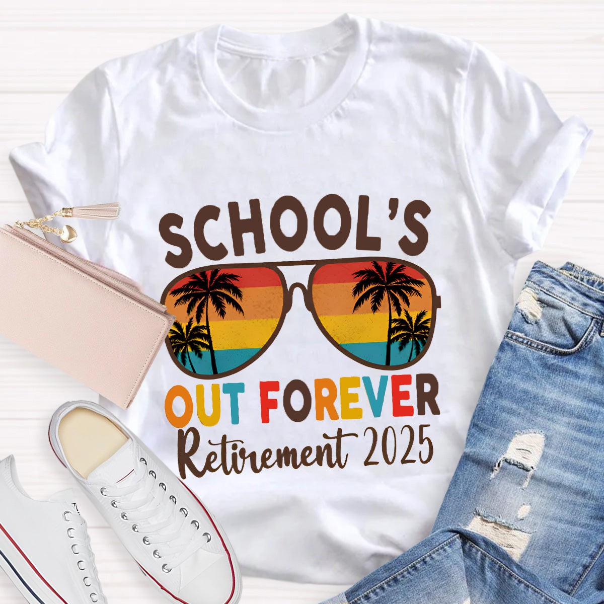 Personalized Retirement Year School's Out Forever Teacher T-Shirt