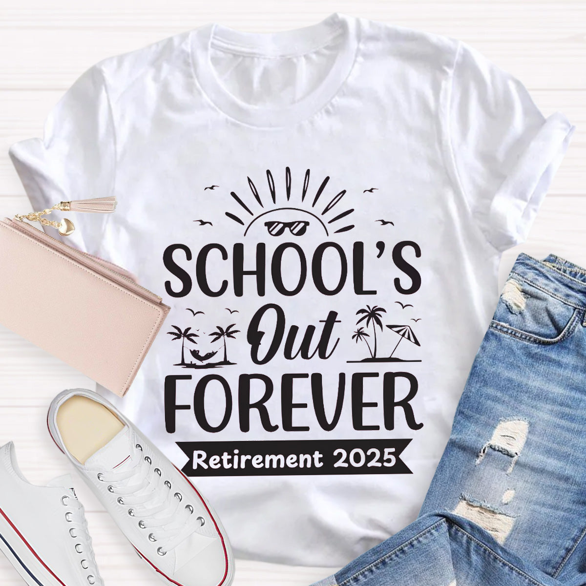 Personalize Retirement Time School's Out Forever Teacher T-Shirt
