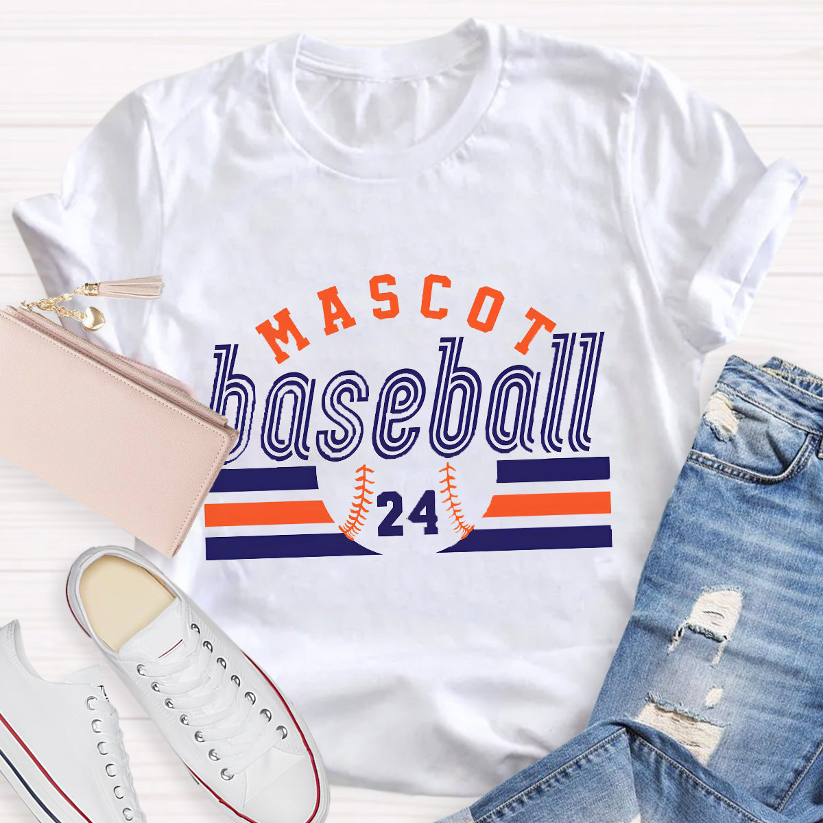 Personalized Mascot And Number Baseball Game T-Shirt