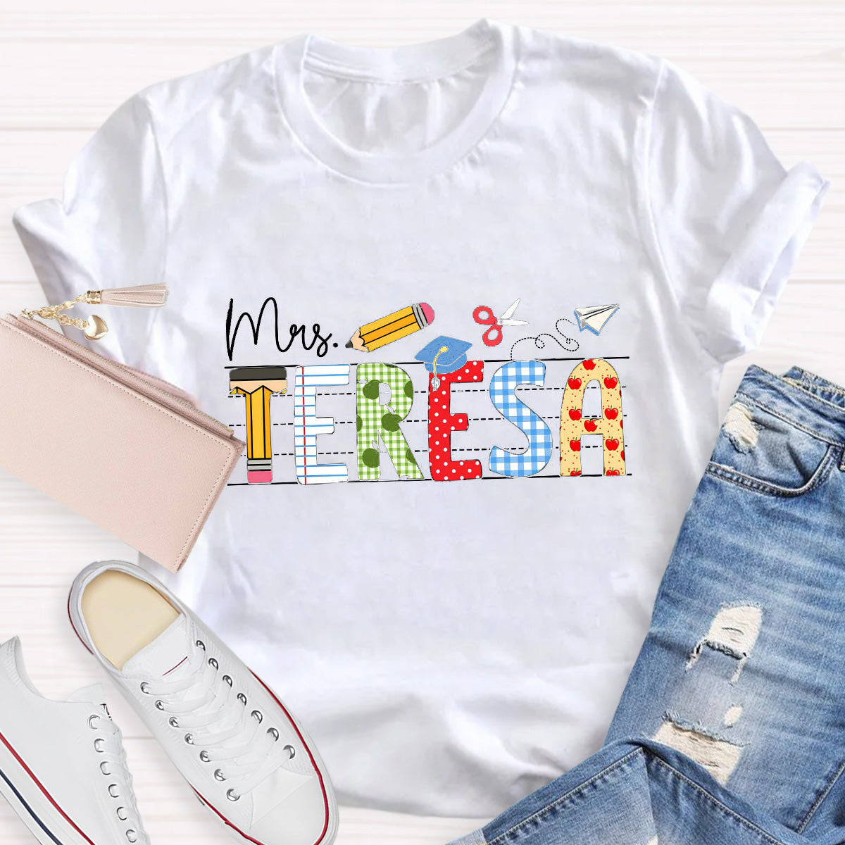 Personalized Name Paper Airplane Teacher T-Shirt