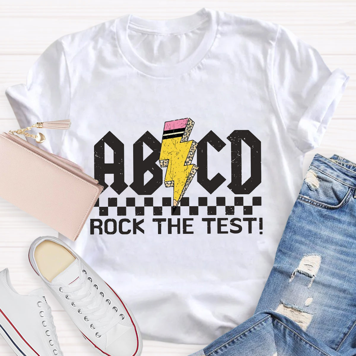 ABCD Rock The Test Teacher T-Shirt