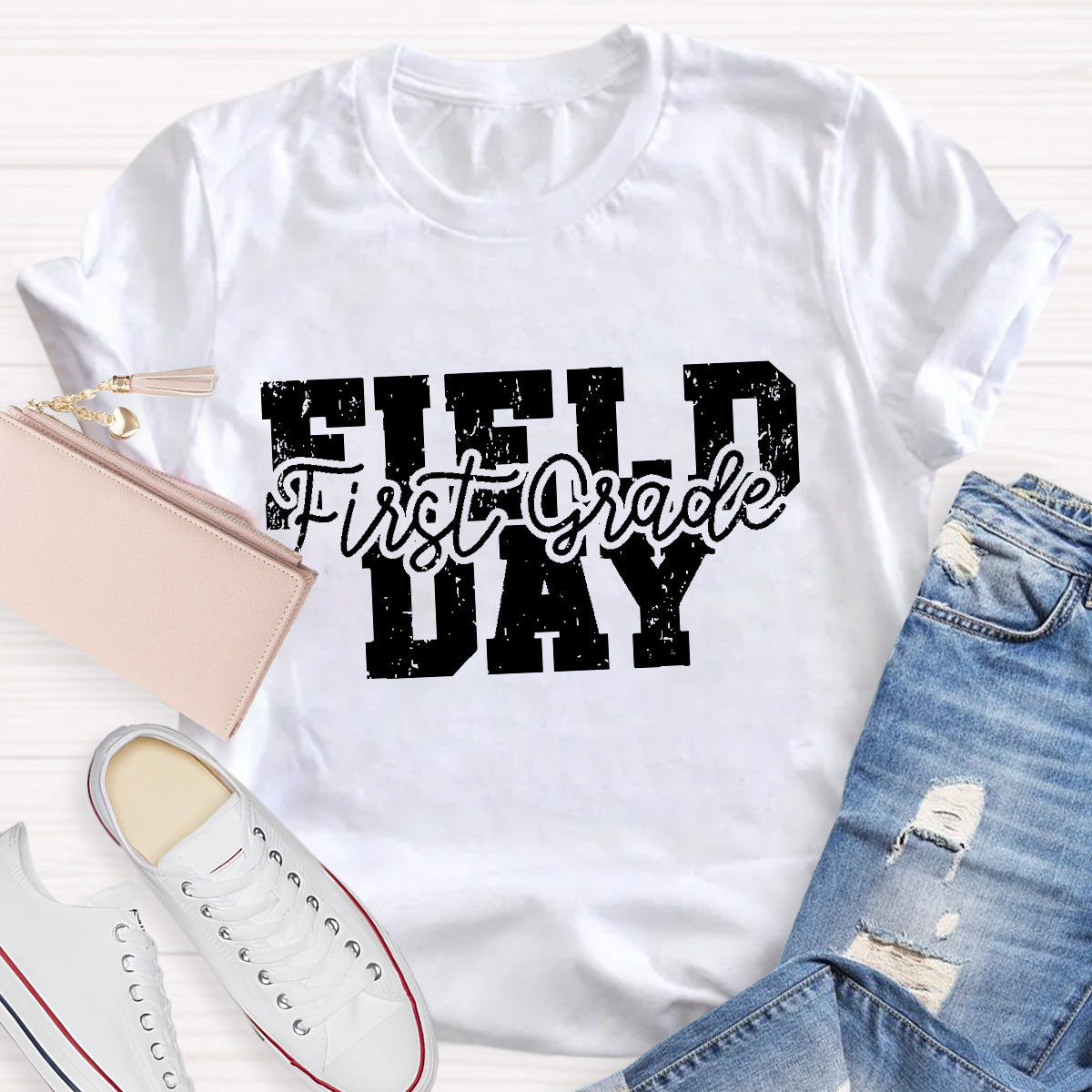 Personalized Grade Field Day Black Letter Teacher T-Shirt