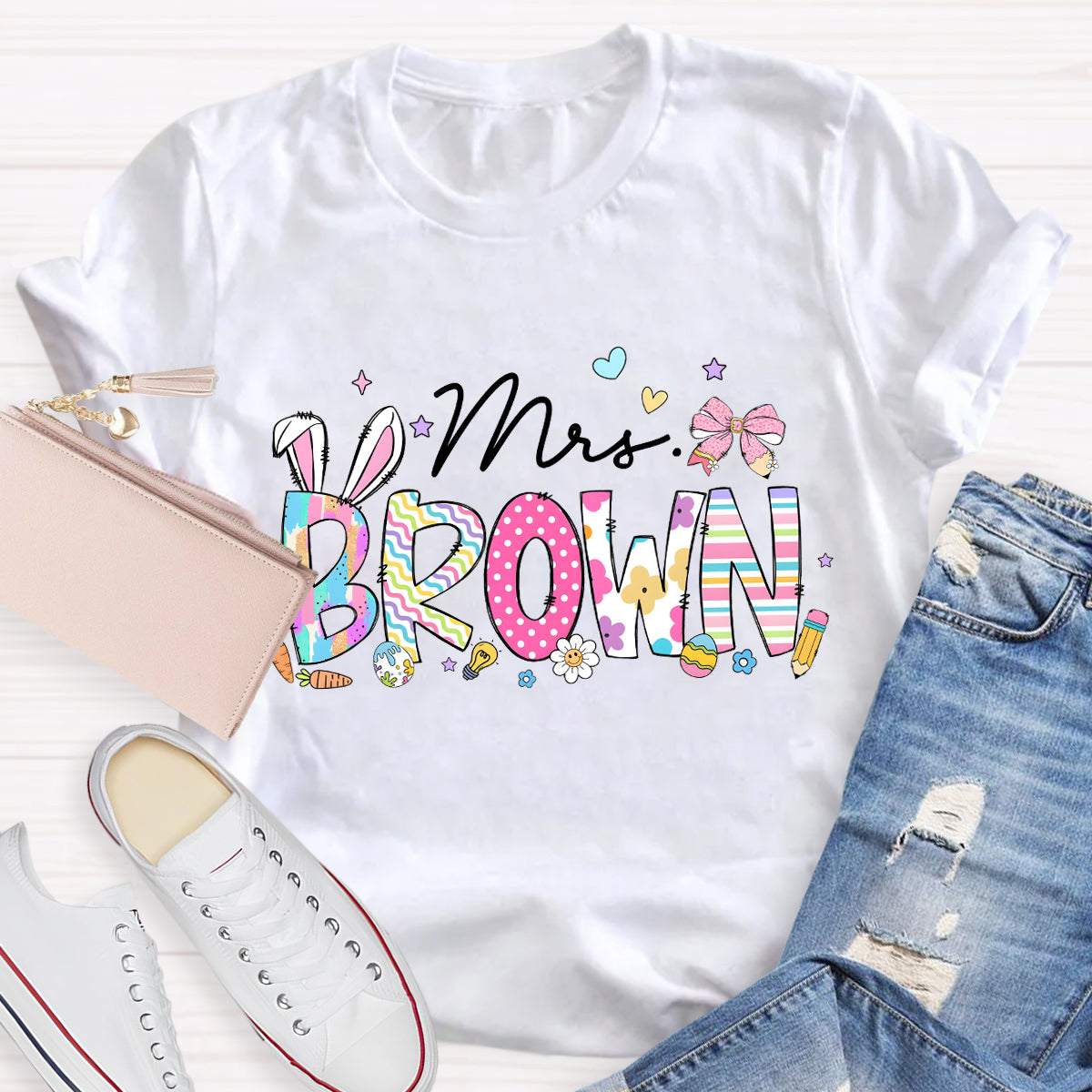 Personalized Easter Teacher Name Mrs Brown T-Shirt