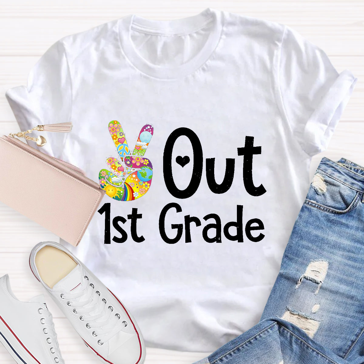 Personalized Grade Out 1st Grade Hand Signal Teacher T-Shirt