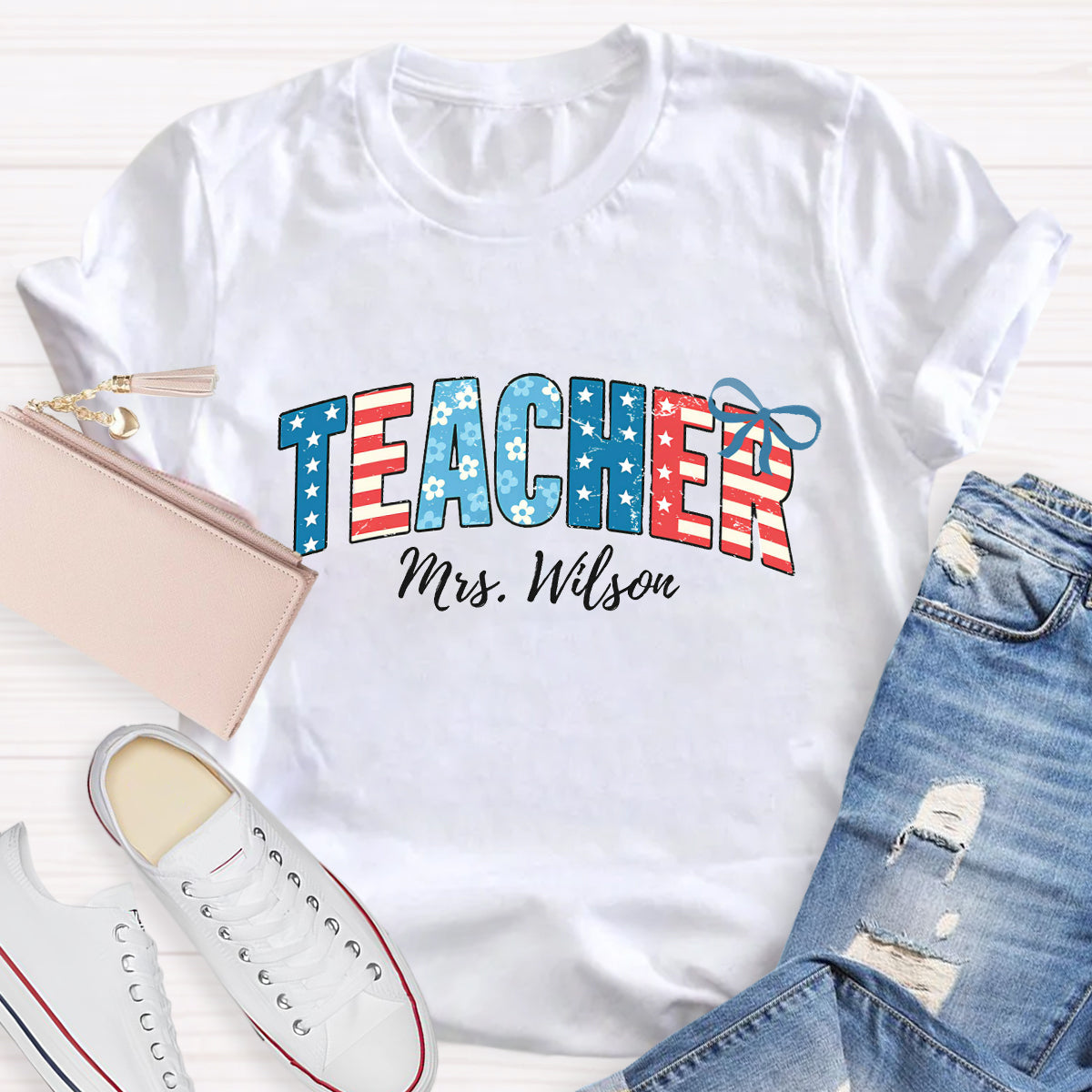 Personalized Teacher Name Independence Day T-Shirt