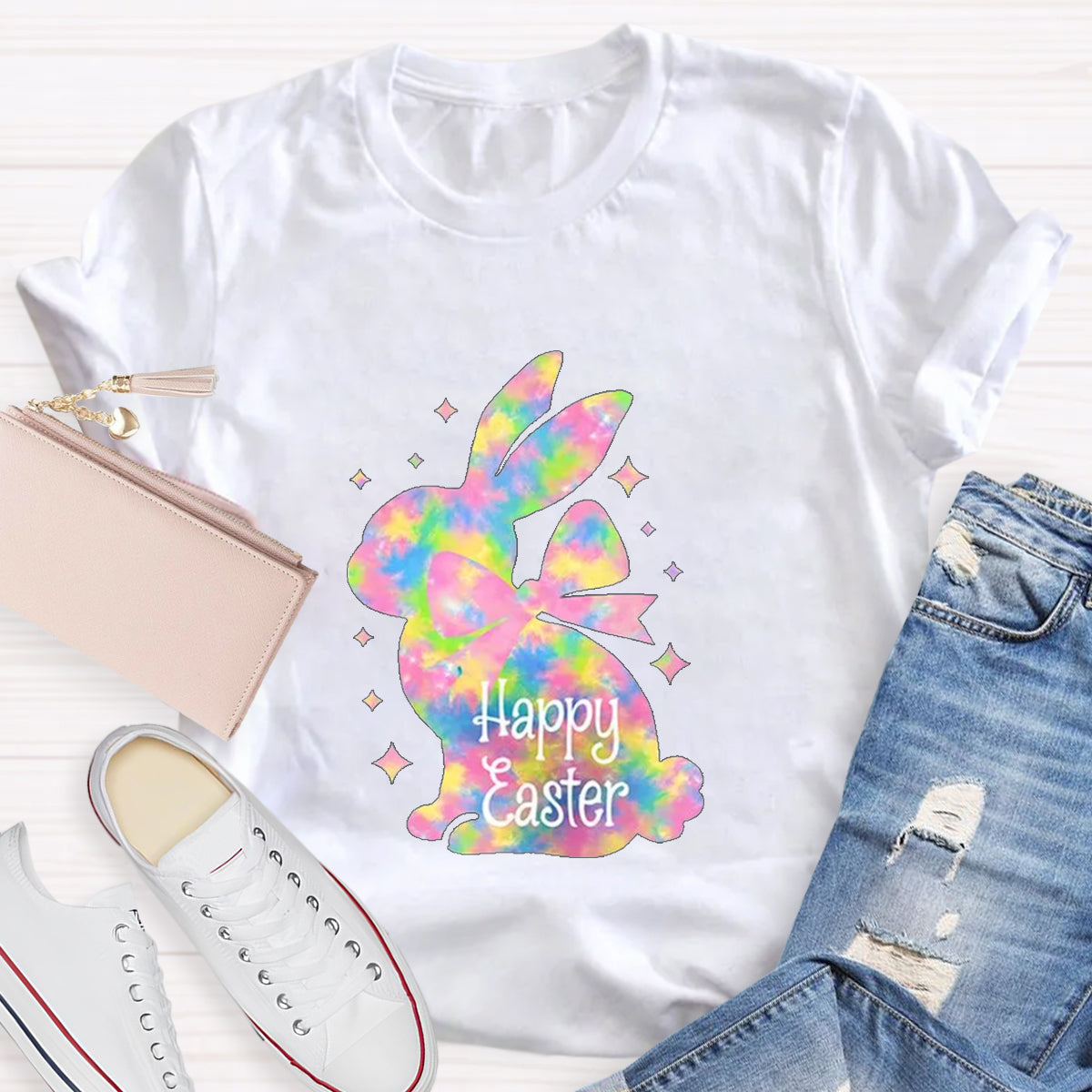 Happy Easter Colorful Bunny Teacher T-Shirt
