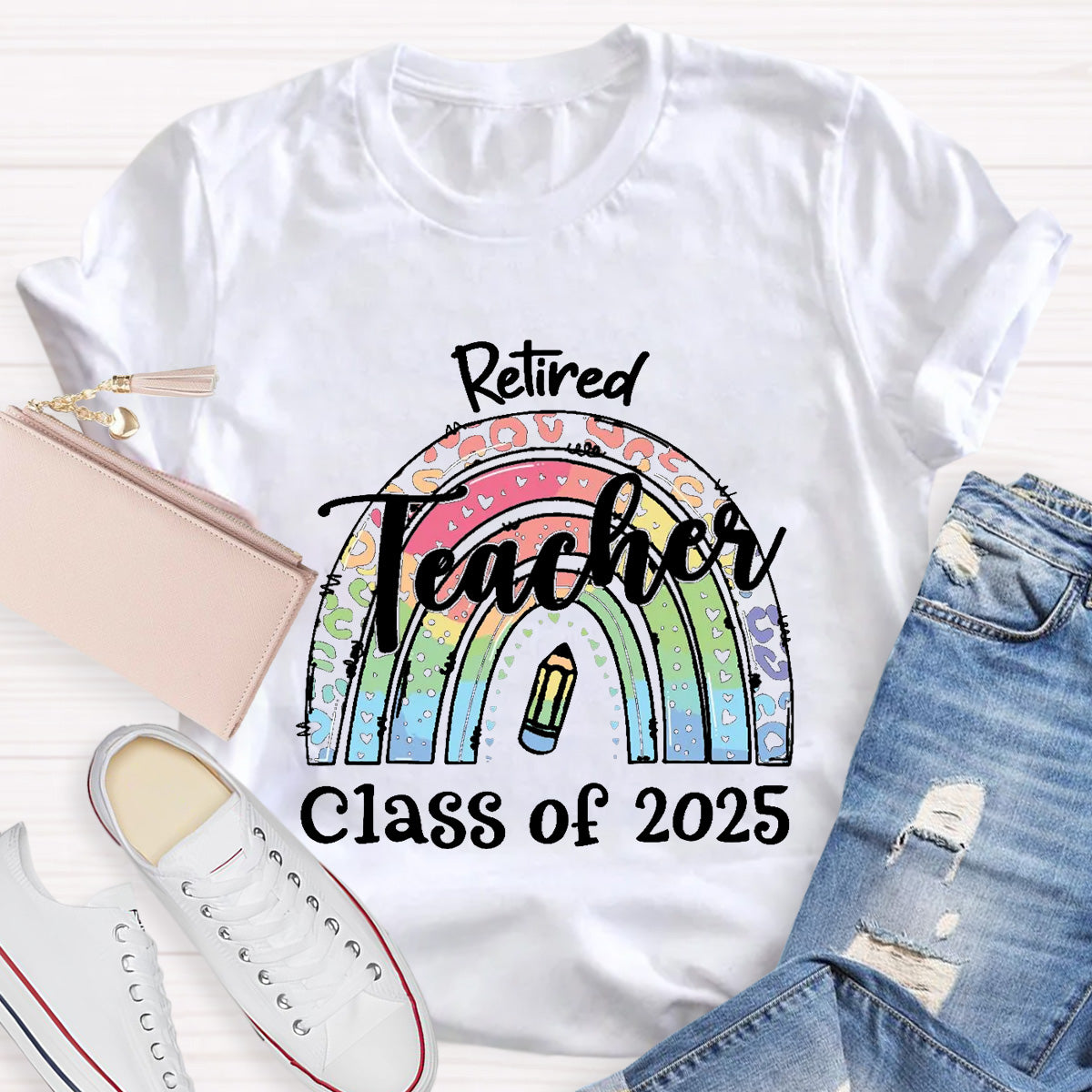 Personalize Year Retired Rainbow Teacher T-Shirt