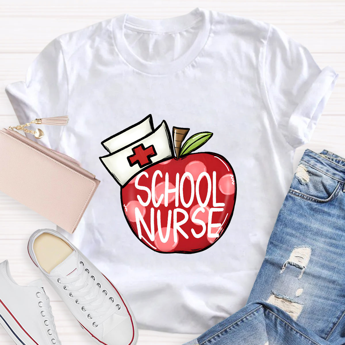 School Nurse Hat With Apple T-Shirt