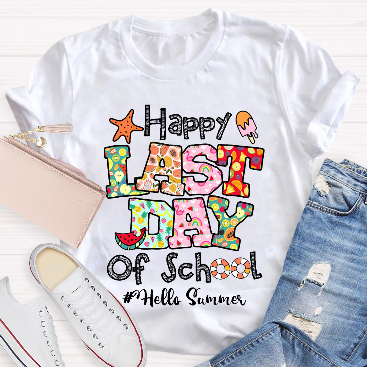 Hello Summer Happy Last Day Of School  Teacher T-Shirt