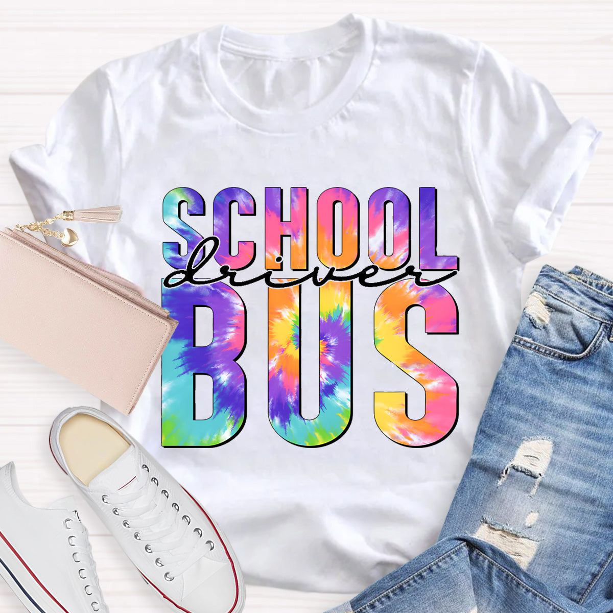 Colorful Printed School Bus Driver T-Shirt